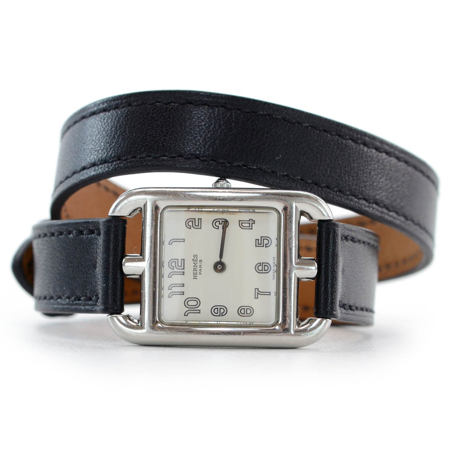 Hermes Stainless Steel Barenia 23mm Cape Cod Double Tour Quartz Watch Noir 1 of 8