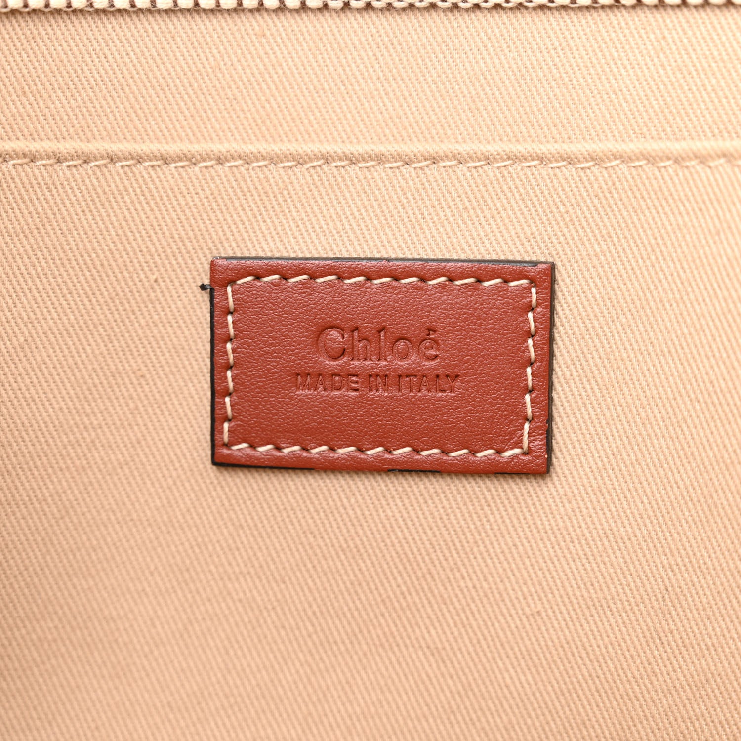 Chloe Cotton Calfskin Large Woody Ribbon Tote White Brown 6 of 12