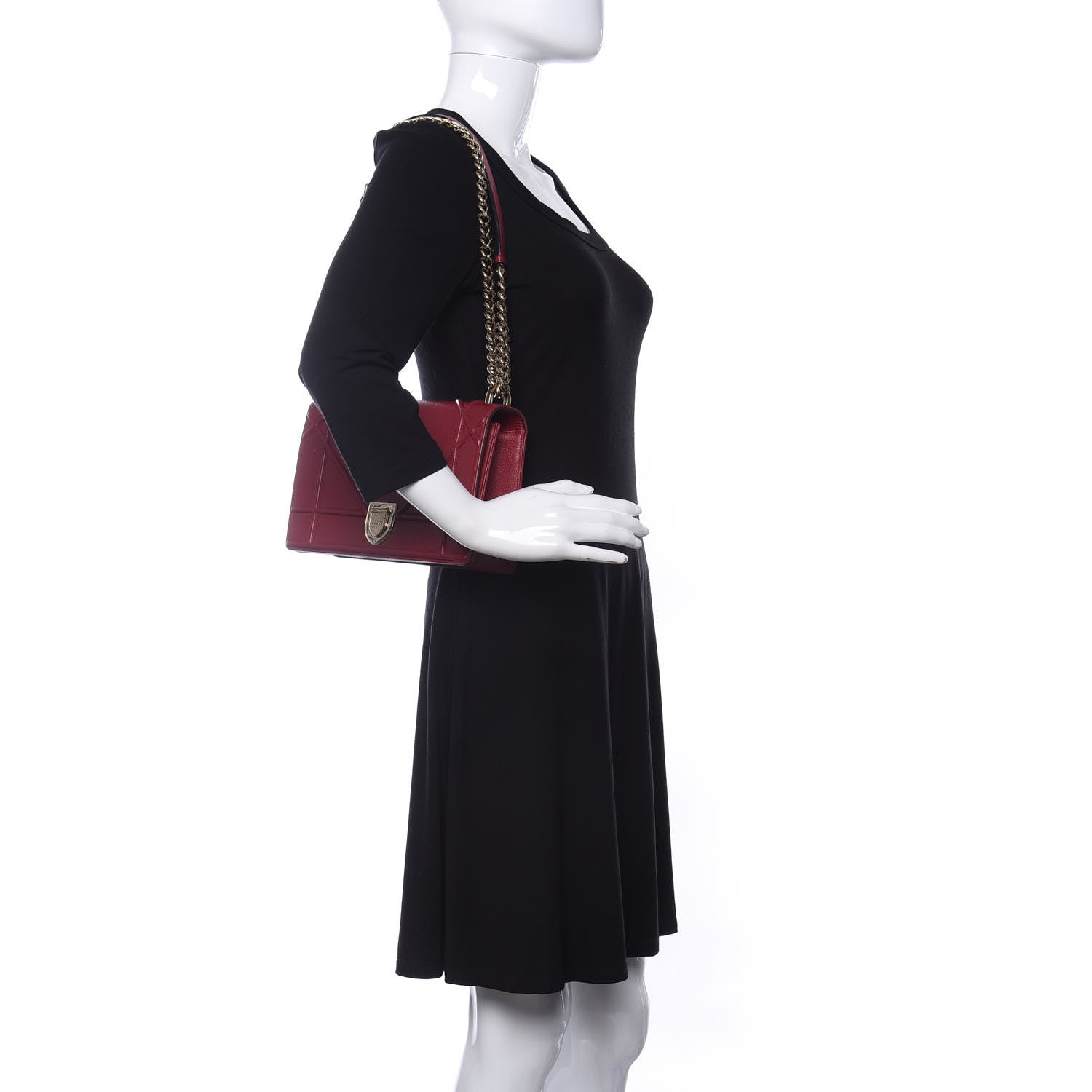 Christian Dior Grained Calfskin Medium Diorama Flap Bag Burgundy 2 of 8