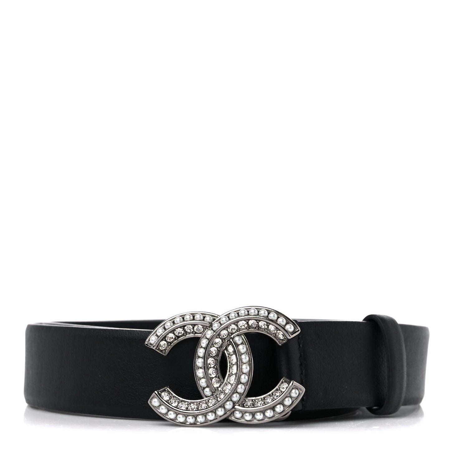Lambskin Pearl Crystal CC Belt 80 32 Black
