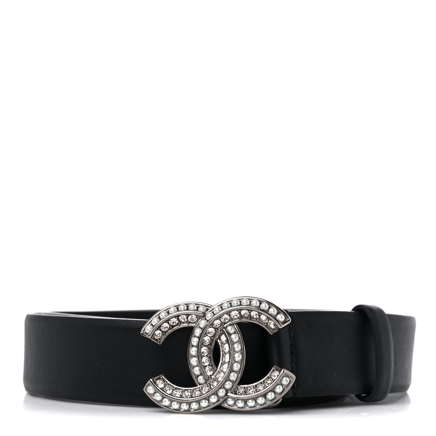 Chanel Lambskin Pearl Crystal CC Belt 80 32 Black 1 of 5