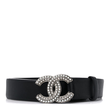 Chanel Lambskin Pearl Crystal CC Belt 80 32 Black 1 of 5