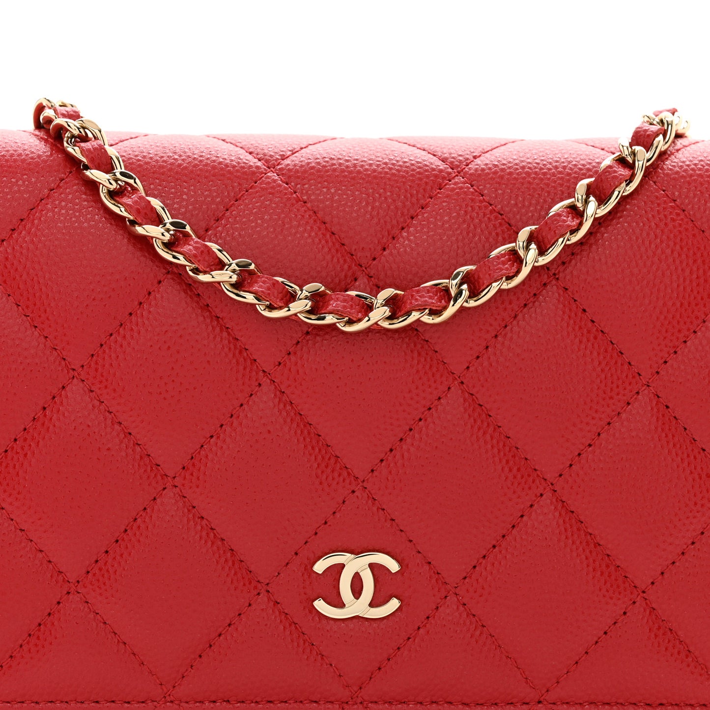 Caviar Quilted Wallet on Chain WOC Red