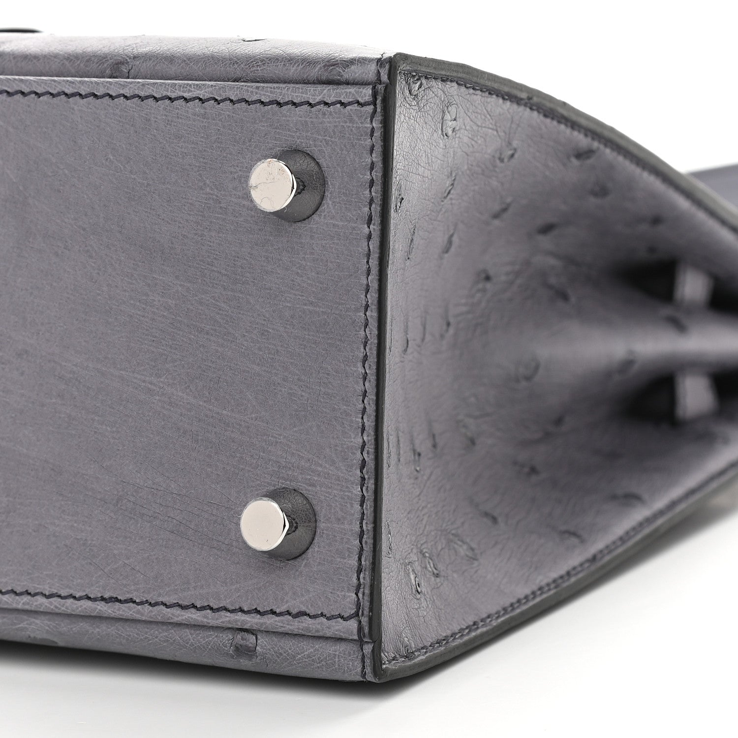 Hermes Ostrich Horseshoe Kelly Sellier 25 Gris Agate Black 9 of 10