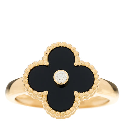 Van Cleef & Arpels 18K Yellow Gold Black Onyx Diamond Vintage Alhambra Ring 59 8.75 1 of 4