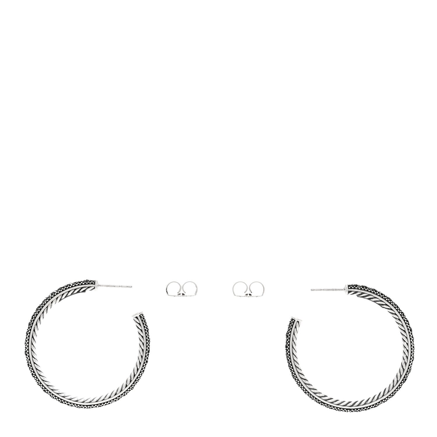 David Yurman Darkened Sterling Silver Black Diamond Small Midnight Melange Hoop Earrings 3 of 4