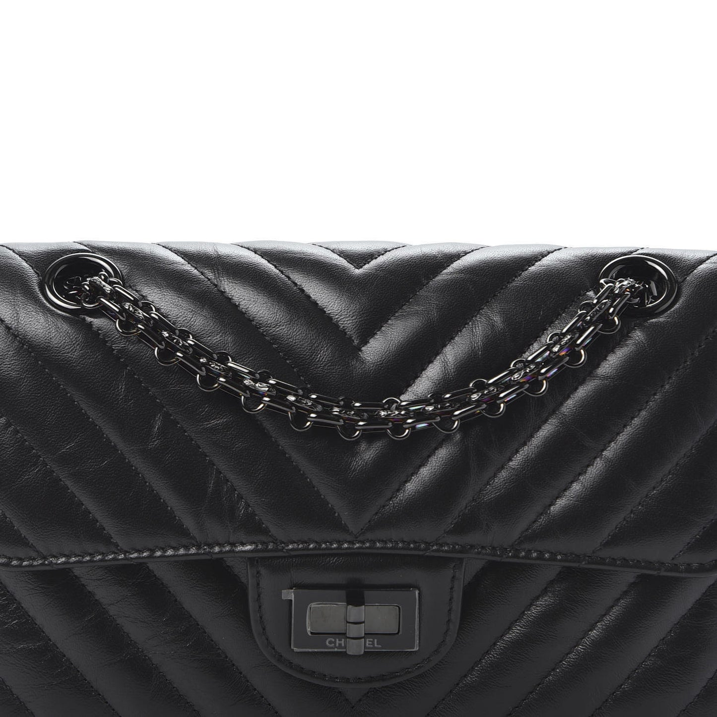 Aged Calfskin Chevron Quilted 2.55 Reissue Mini Flap So Black