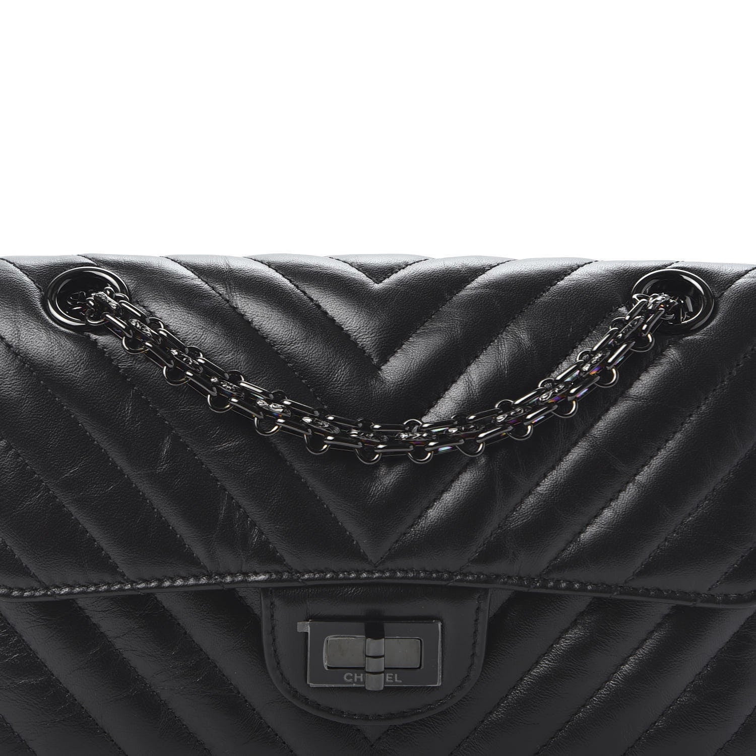 Chanel Aged Calfskin Chevron Quilted 2.55 Reissue Mini Flap So Black 9 of 10