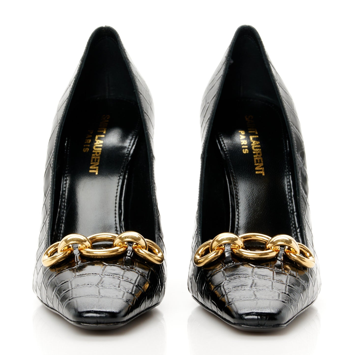 Calfskin Crocodile Embossed Silvana 110mm Pumps 37 Black