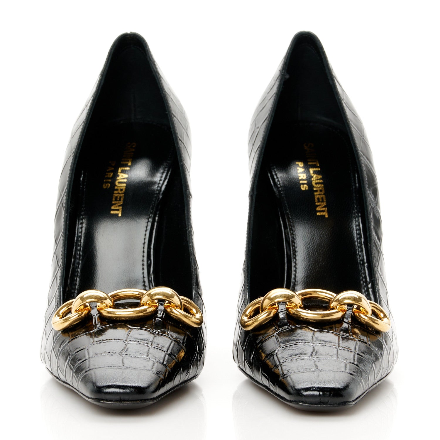 Saint Laurent Calfskin Crocodile Embossed Silvana 110mm Pumps 37 Black 3 of 10