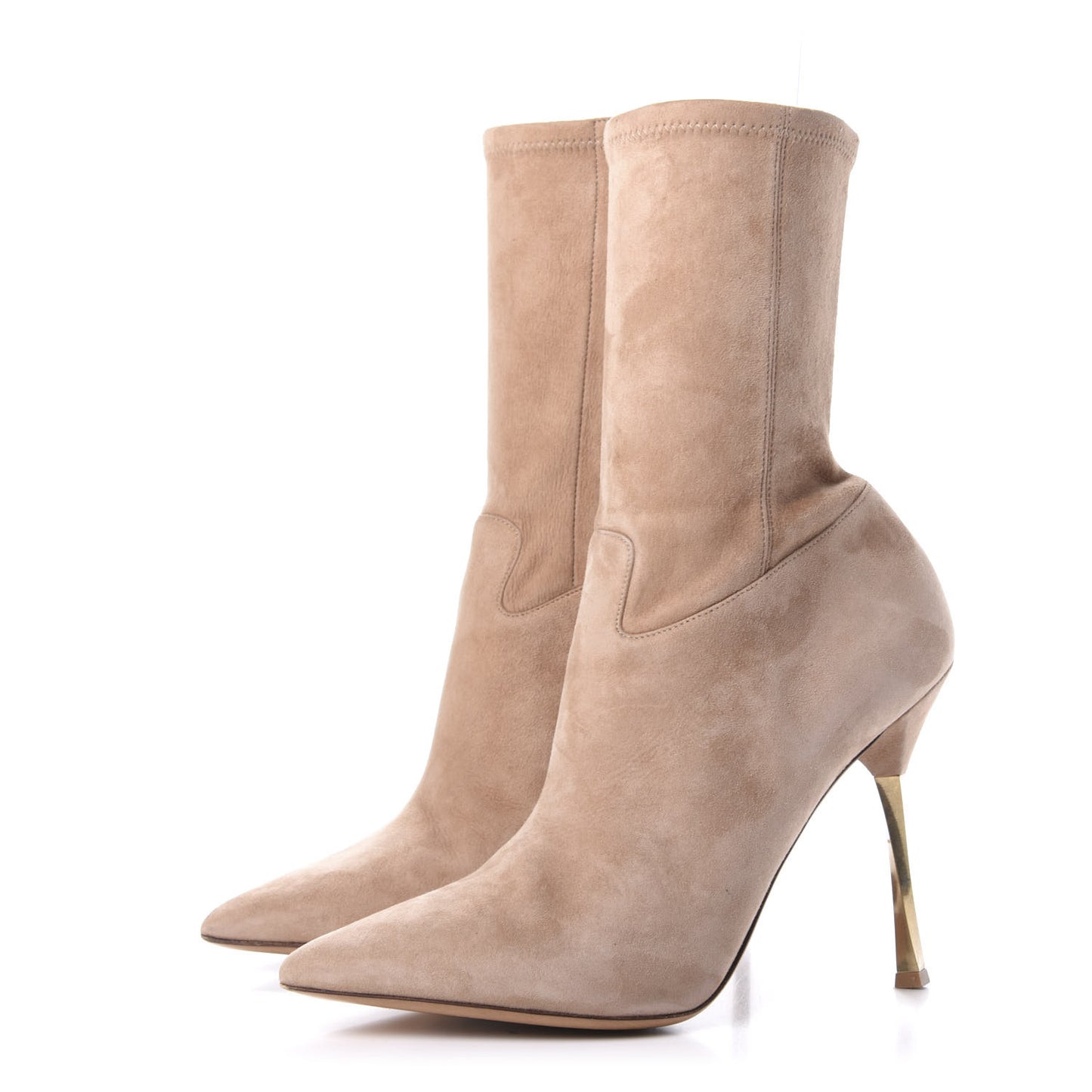 Suede Stretch Pointed Toe Mid Calf Boots 39 Skin Sorbet