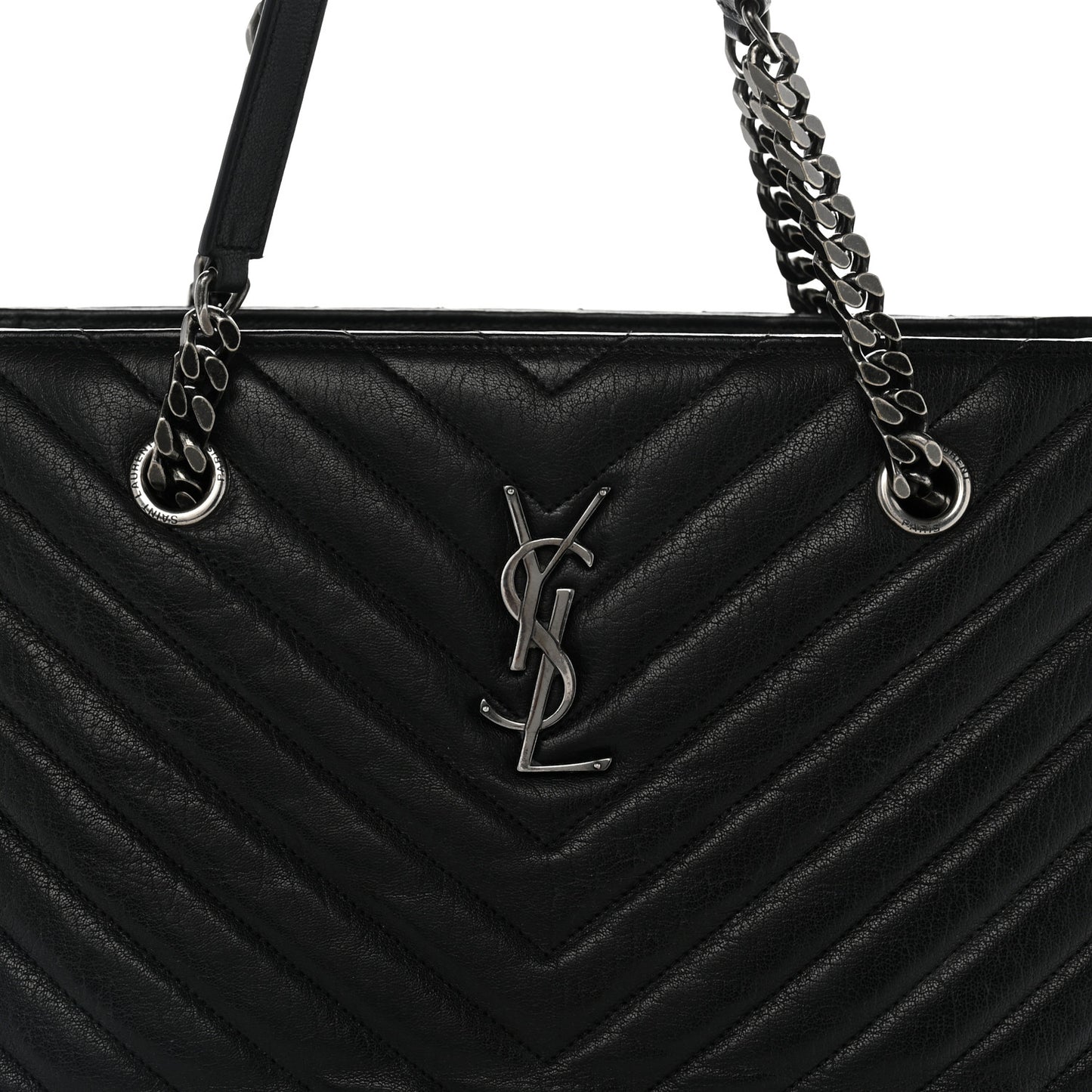 Sheepskin Matelasse Chevron Large Monogram Shopping Bag Black