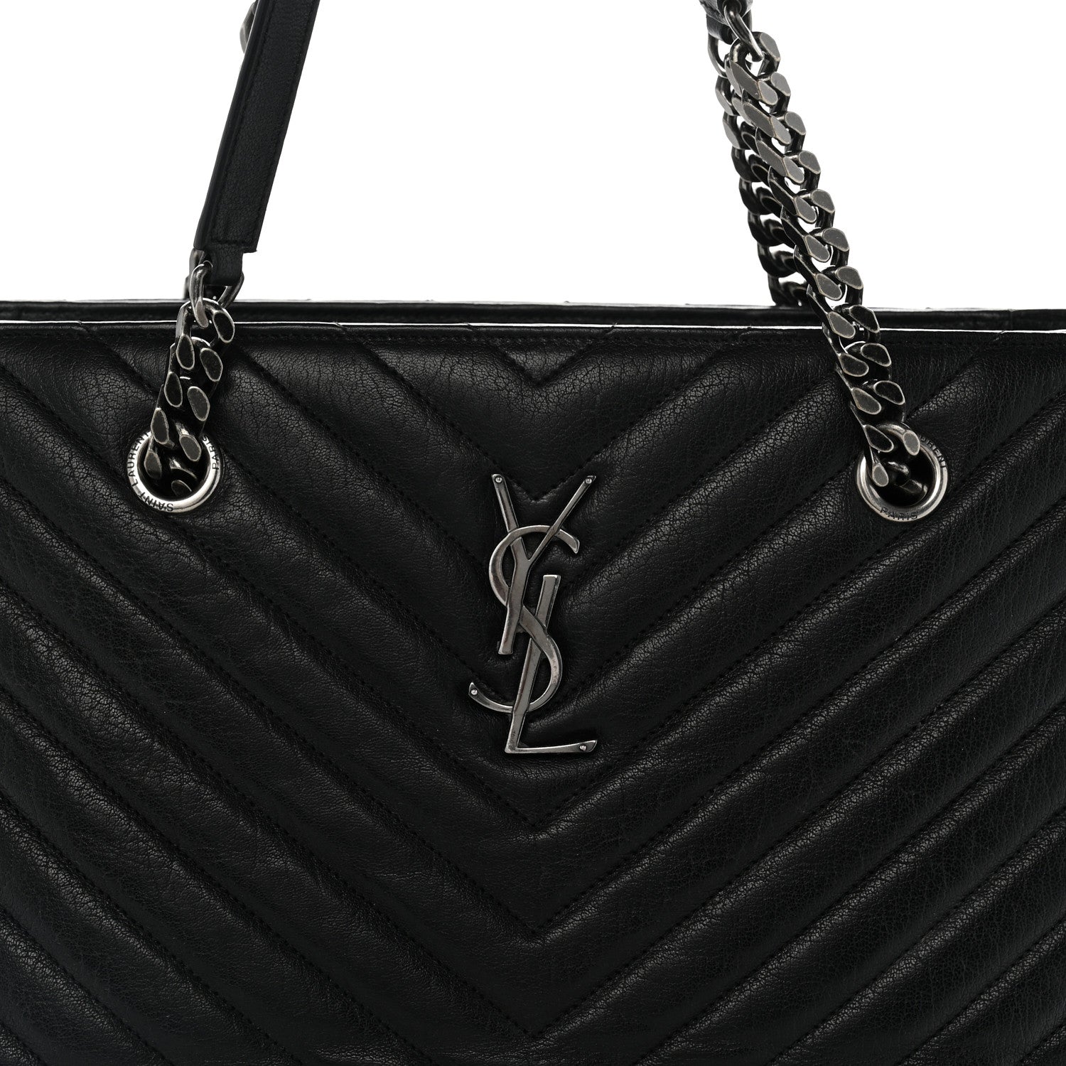 Saint Laurent Sheepskin Matelasse Chevron Large Monogram Shopping Bag Black 6 of 10