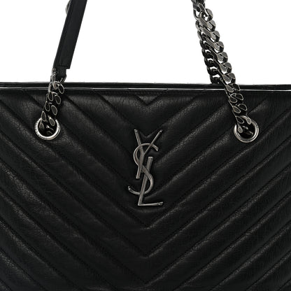 Saint Laurent Sheepskin Matelasse Chevron Large Monogram Shopping Bag Black 6 of 10