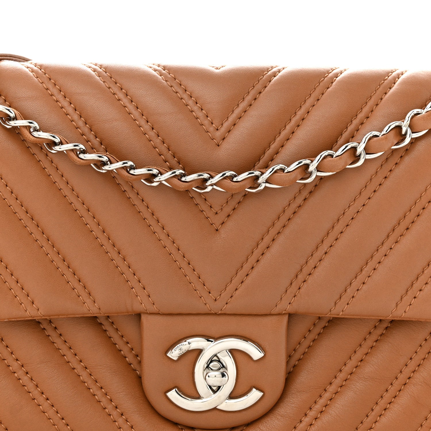 Chanel Lambskin Chevron Double Stitch Medium Single Flap Brown 8 of 14