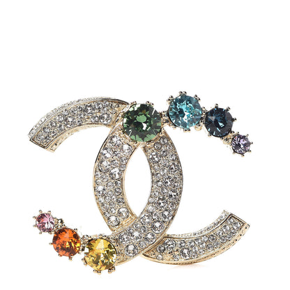 Chanel Crystal CC Gem Brooch Gold 1 of 4