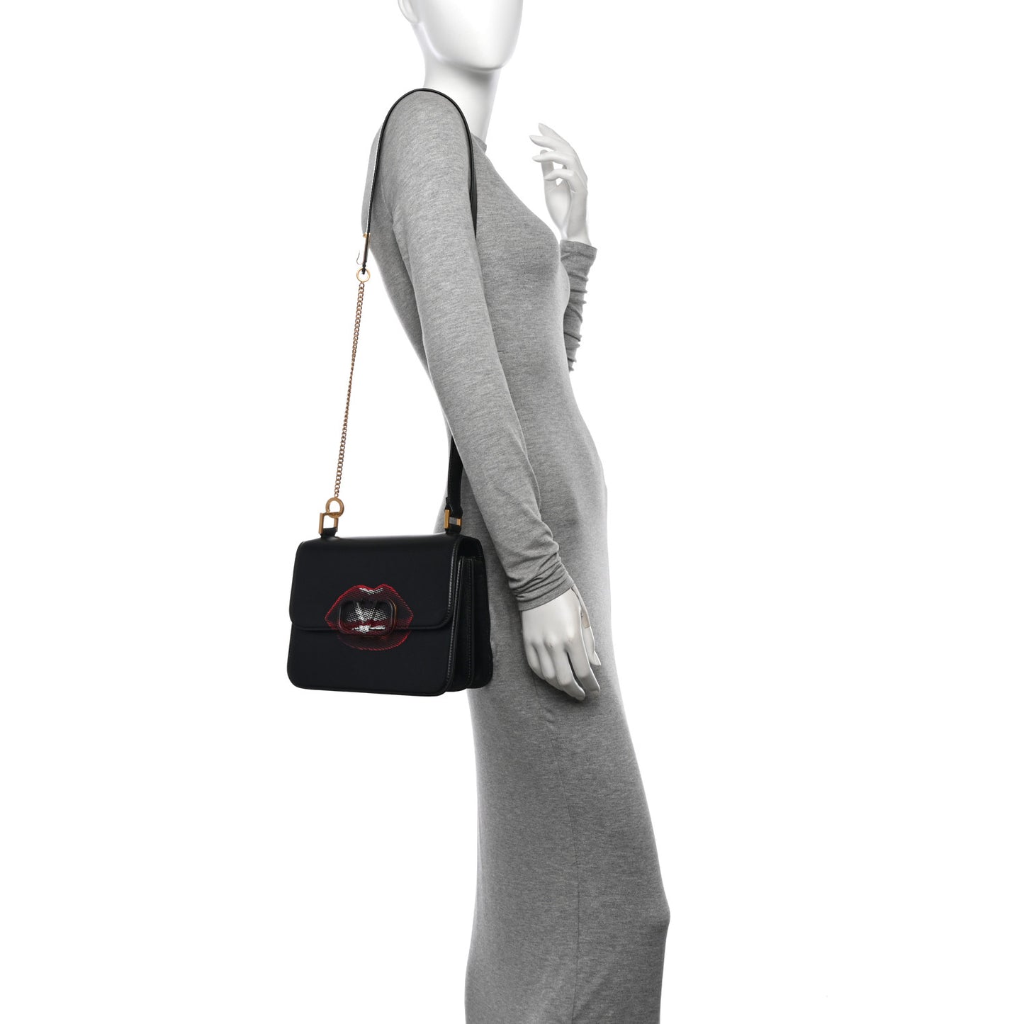 X UNDERCOVER Smooth Calfskin Lips Print Large VSling Shoulder Bag Black