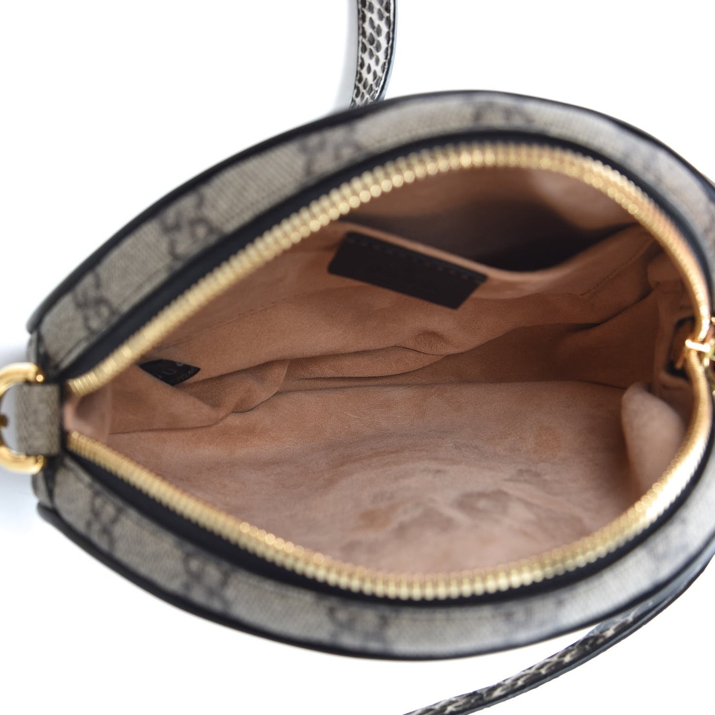 GG Supreme Monogram Patchwork Cat Round Shoulder Bag White Beige