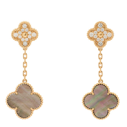 Van Cleef & Arpels 18K Rose Gold Diamond Grey Mother of Pearl Magic Alhambra 2 Motifs Earrings 1 of 4