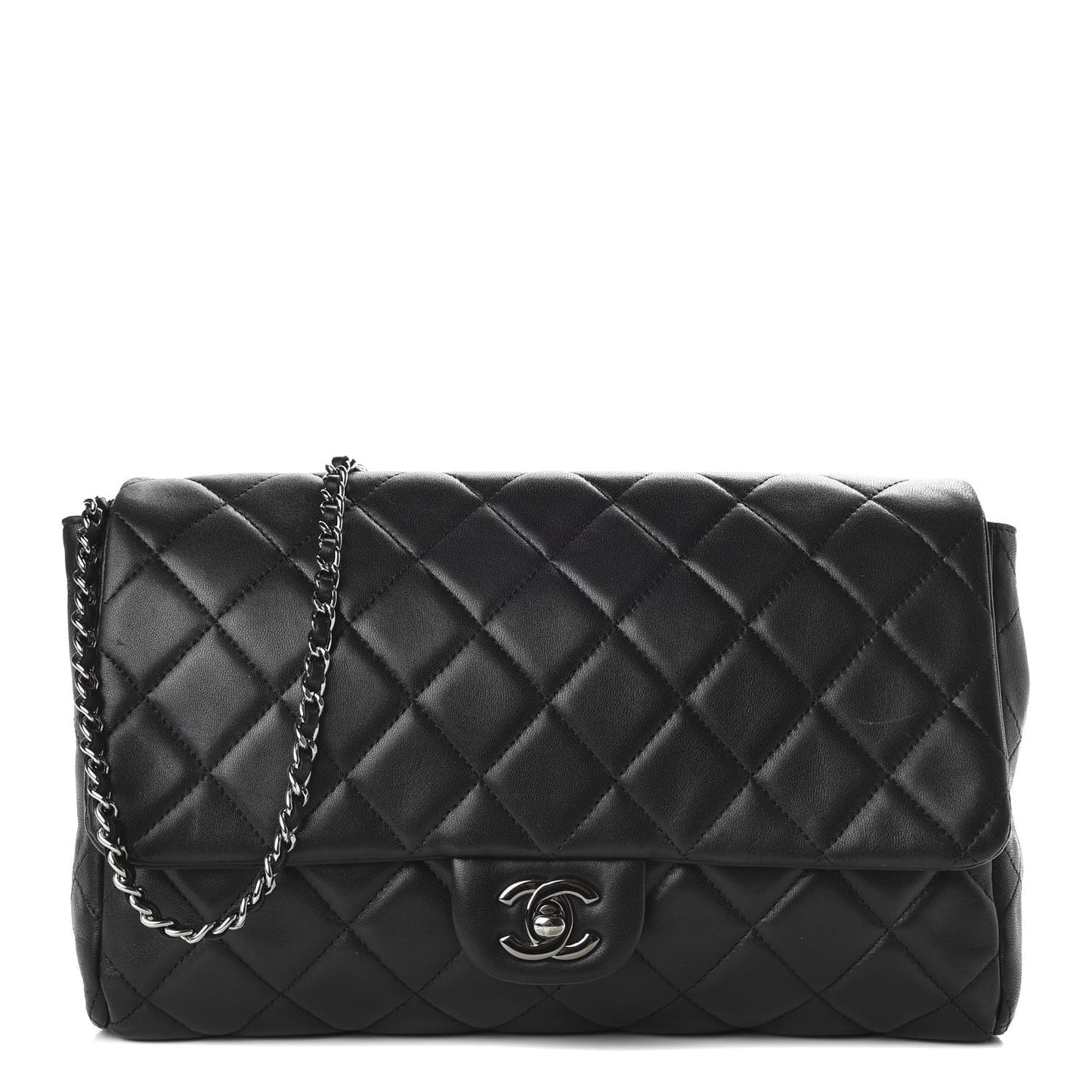 Lambskin Quilted Clutch With Chain Flap Black