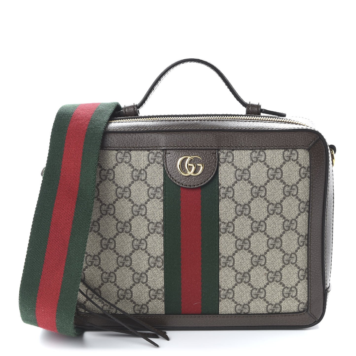 GG Supreme Monogram Web Small Ophidia Top Handle Shoulder Bag Brown