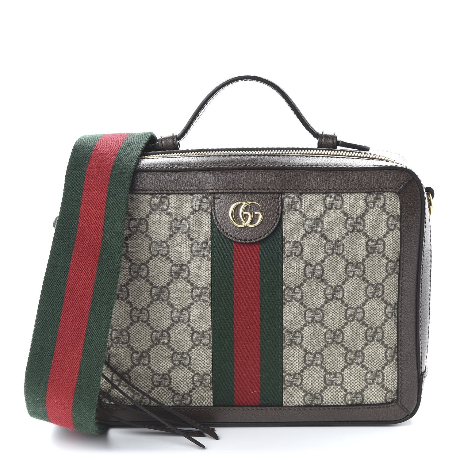 Gucci GG Supreme Monogram Web Small Ophidia Top Handle Shoulder Bag Brown 1 of 10