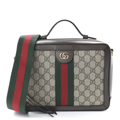 Gucci GG Supreme Monogram Web Small Ophidia Top Handle Shoulder Bag Brown 1 of 10