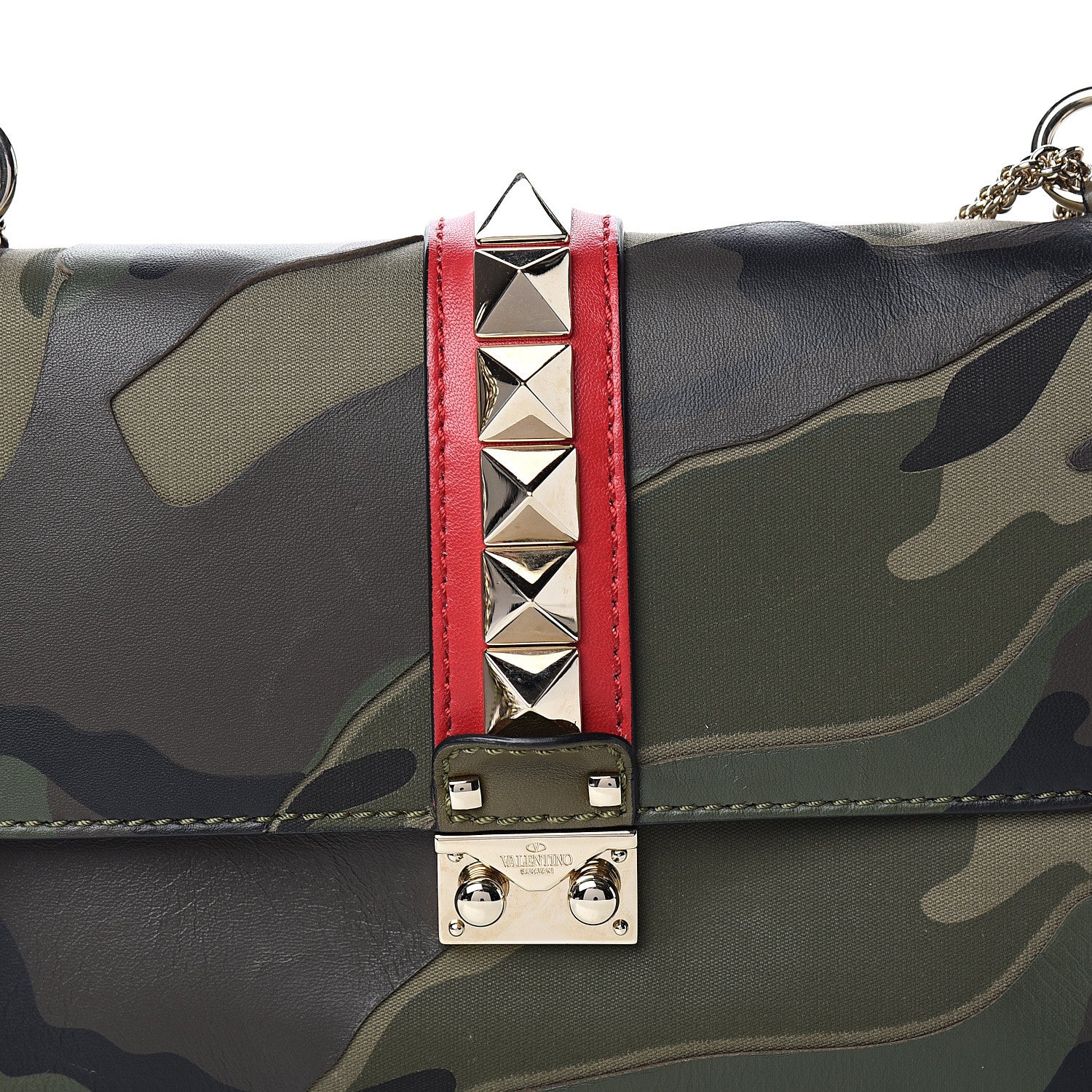 Valentino Garavani Nappa Canvas Camouflage Medium Glam Lock Rockstud Flap Verde 9 of 11