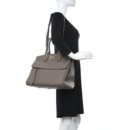 Salvatore Ferragamo Hammered Calfskin Medium Studio Bag Caraway Seed 2 of 10