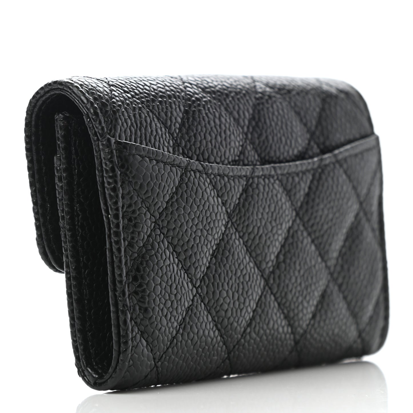 Caviar Quilted Flap Card Holder Wallet Black
