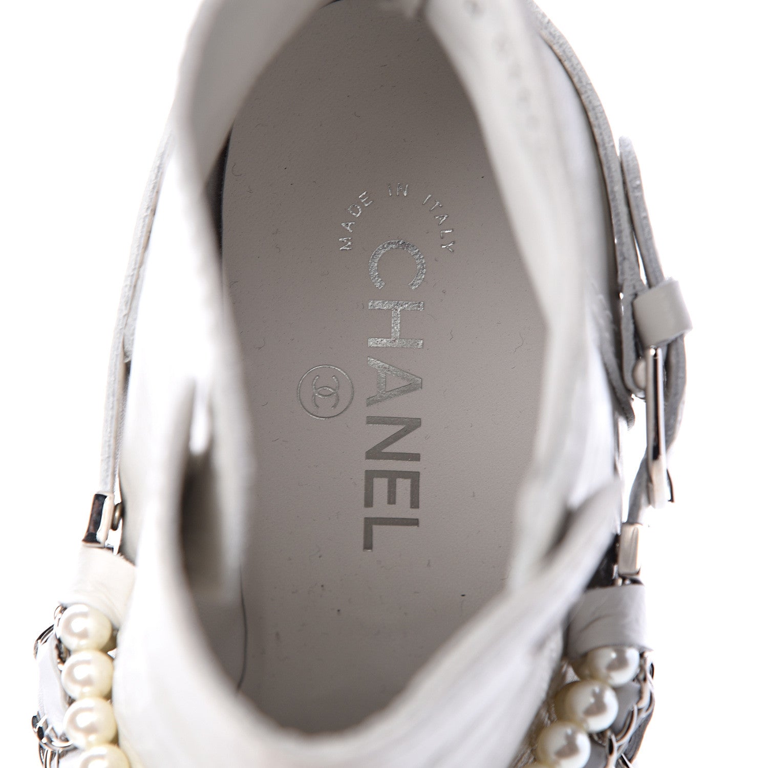 Chanel Crackled Calfskin Pearl Chain CC Short Boots 42 White 7 of 12