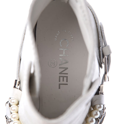 Chanel Crackled Calfskin Pearl Chain CC Short Boots 42 White 7 of 12