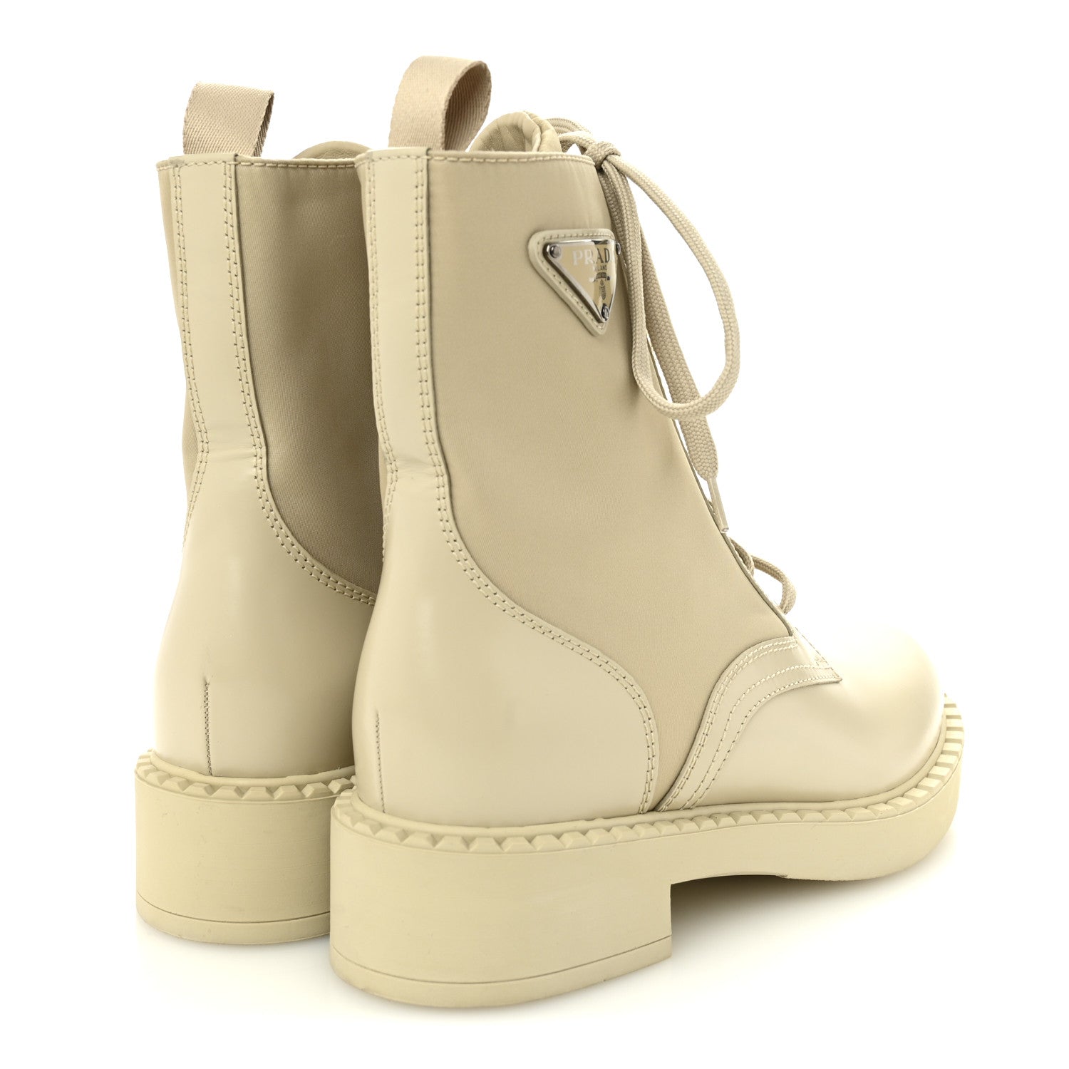 Prada Spazzolato Re-Nylon Metal Triangle Logo Womens 50mm Combat Boots 39 Deserto 5 of 9