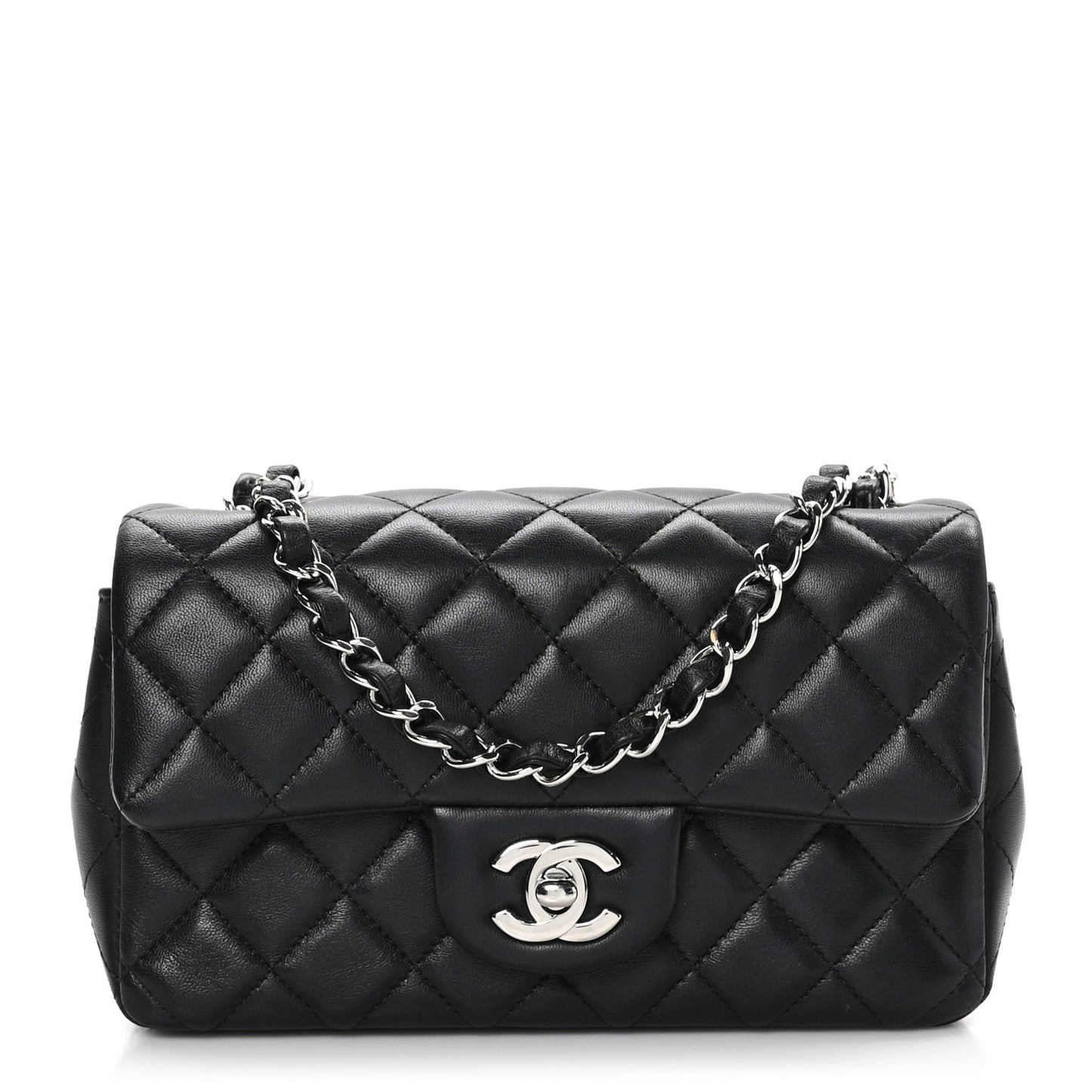 Lambskin Quilted Mini Rectangular Flap Black