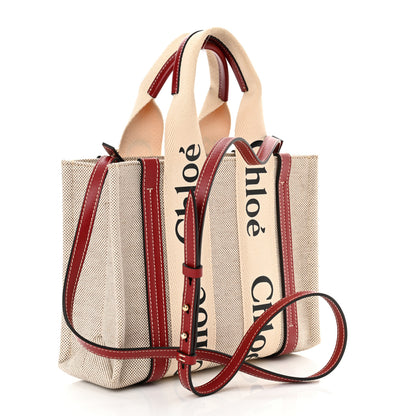 Chloe Cotton Calfskin Small Woody Ribbon Tote With Strap White Smoked Red 3 of 10