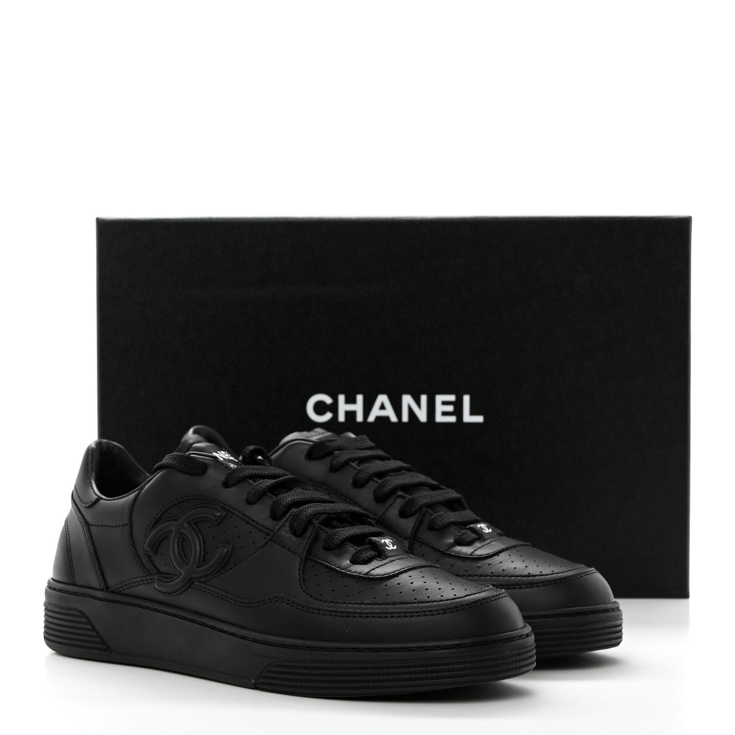 Calfskin CC Womens Sneakers 38.5 Black