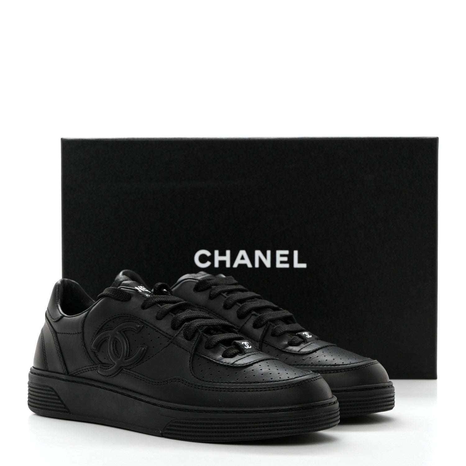 Chanel Calfskin CC Womens Sneakers 38.5 Black 2 of 10