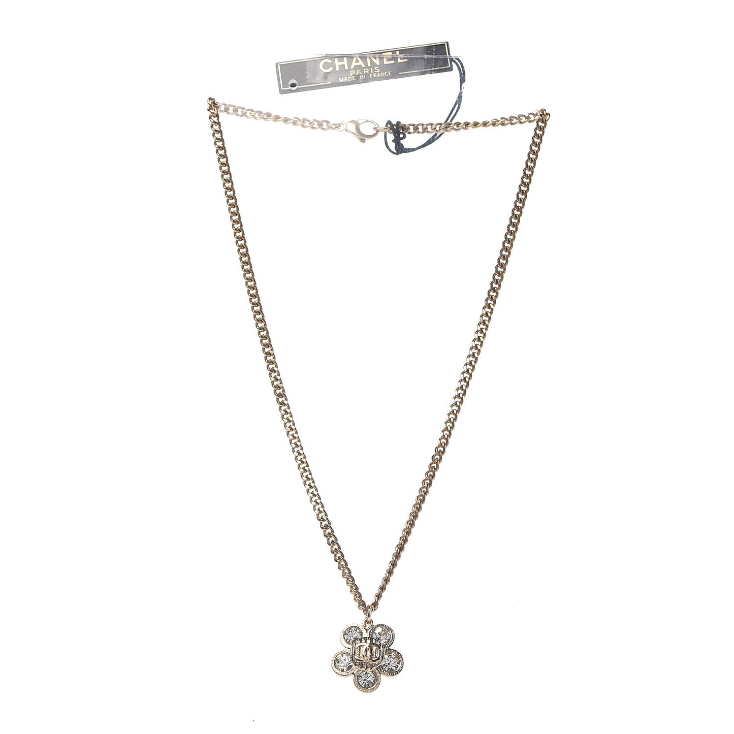 Crystal CC Flower Pendant Necklace Gold