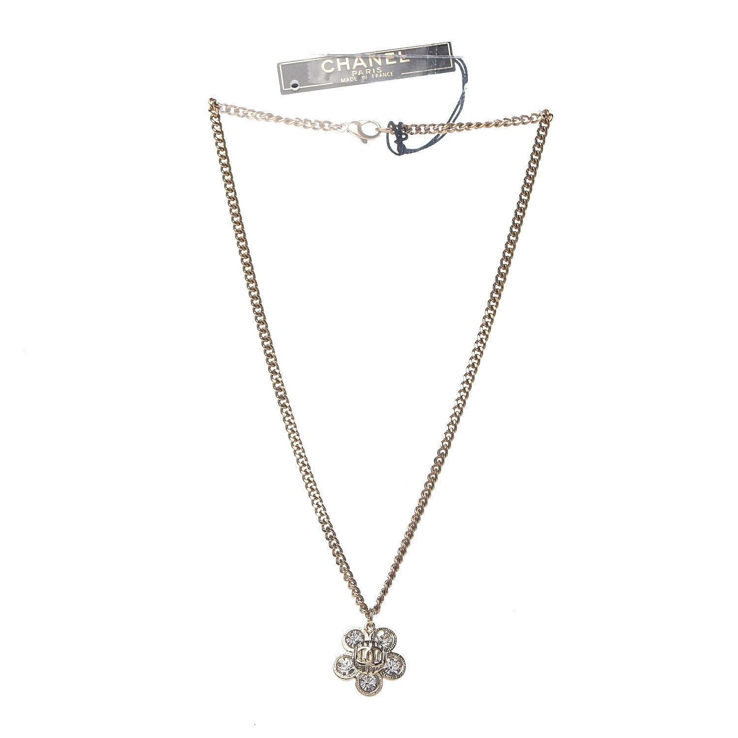 Chanel Crystal CC Flower Pendant Necklace Gold 3 of 7