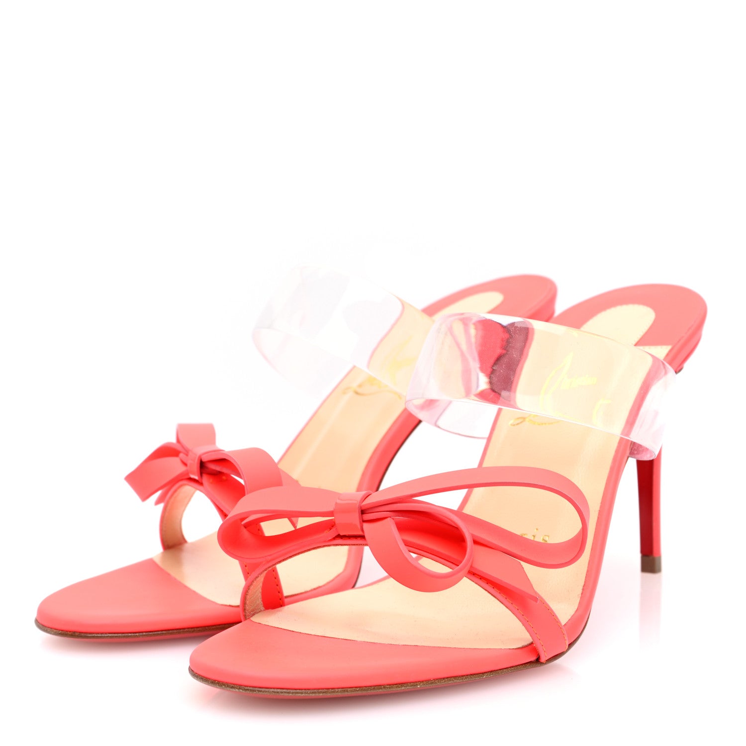 Christian Louboutin Matte Patent PVC Just Nodo 85 Slide Sandals 36 Fluo 3 of 7
