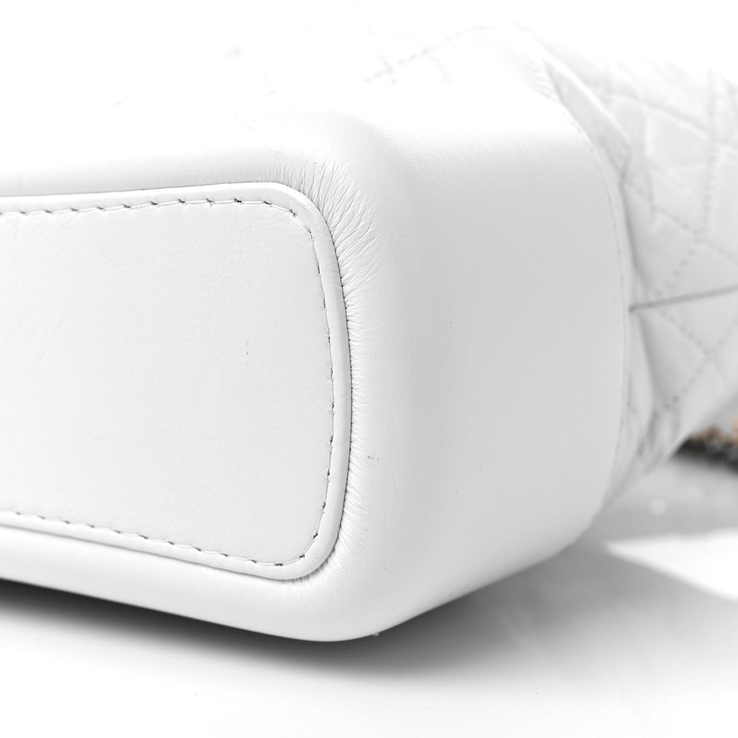 Aged Calfskin Quilted Large Gabrielle Hobo White