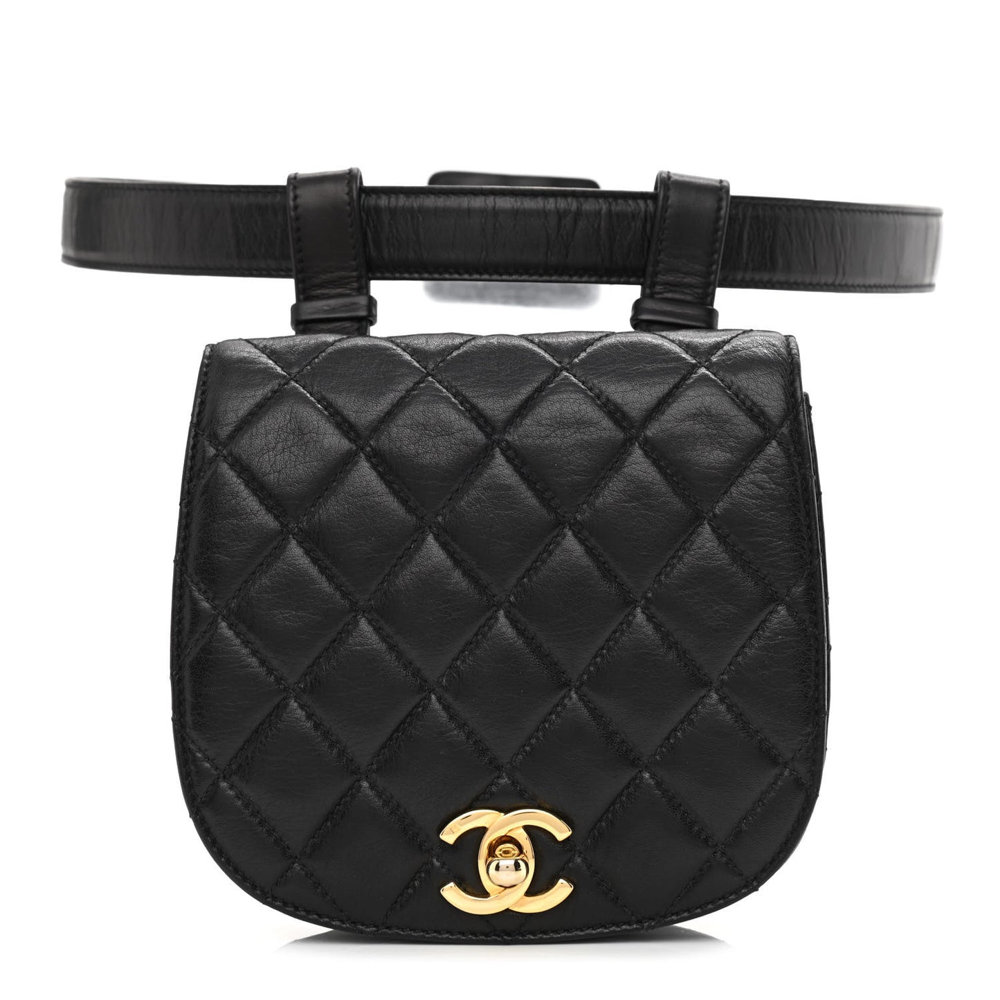 Lambskin Quilted Flap Waist Belt Bag 75 30 Black