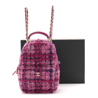 Chanel Tweed Quilted CC Mini Classic Backpack Fuchsia Navy 12 of 12