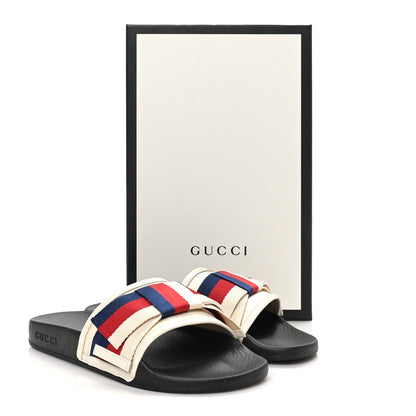 Gucci Satin Web Sylvie Bow Slide Sandals 38 White 8 of 8
