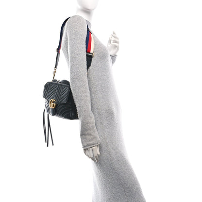 Gucci Calfskin Matelasse Sylvie Web Small GG Marmont Top Handle Shoulder Bag Black 2 of 11