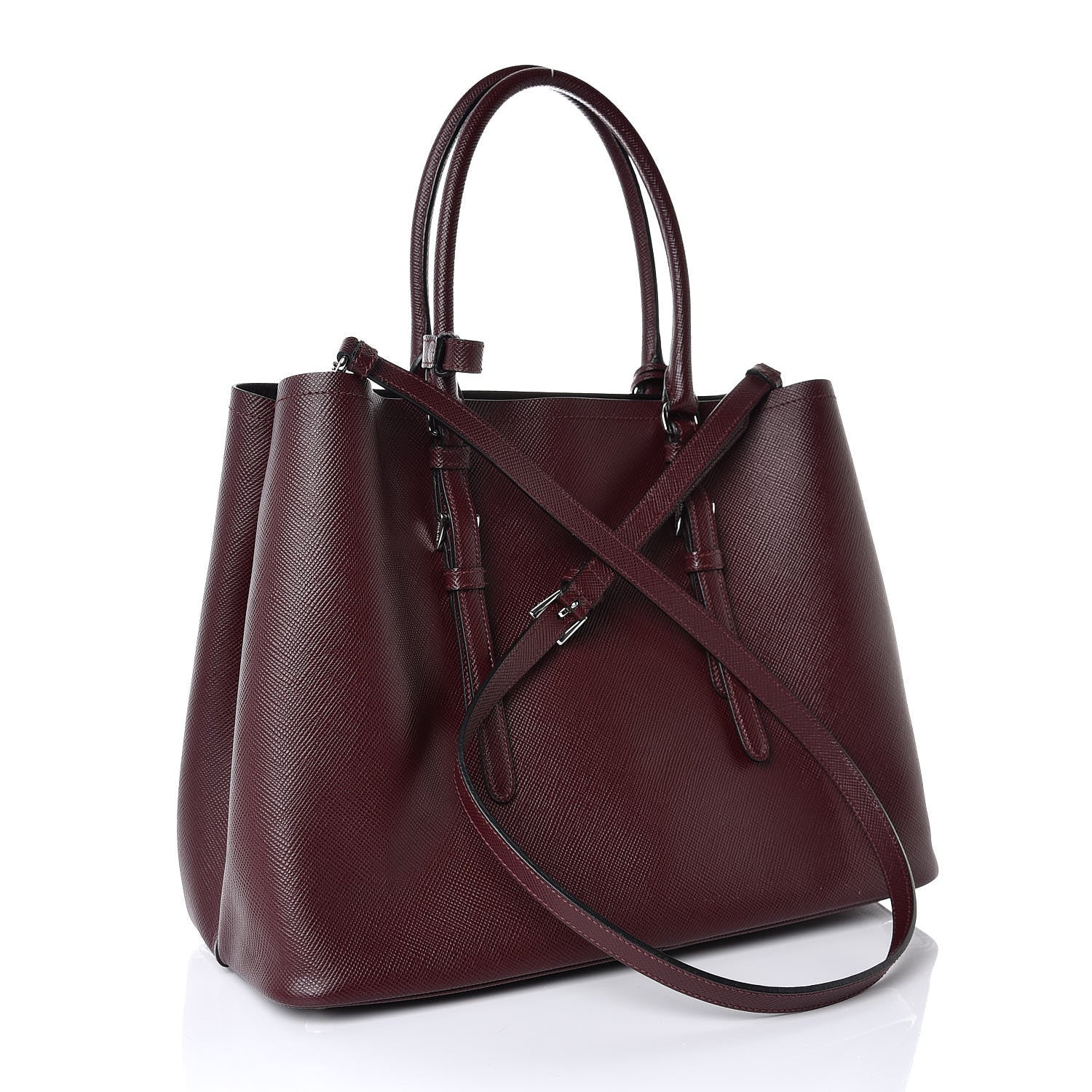 Prada Saffiano Cuir Medium Double Bag Granato 3 of 7