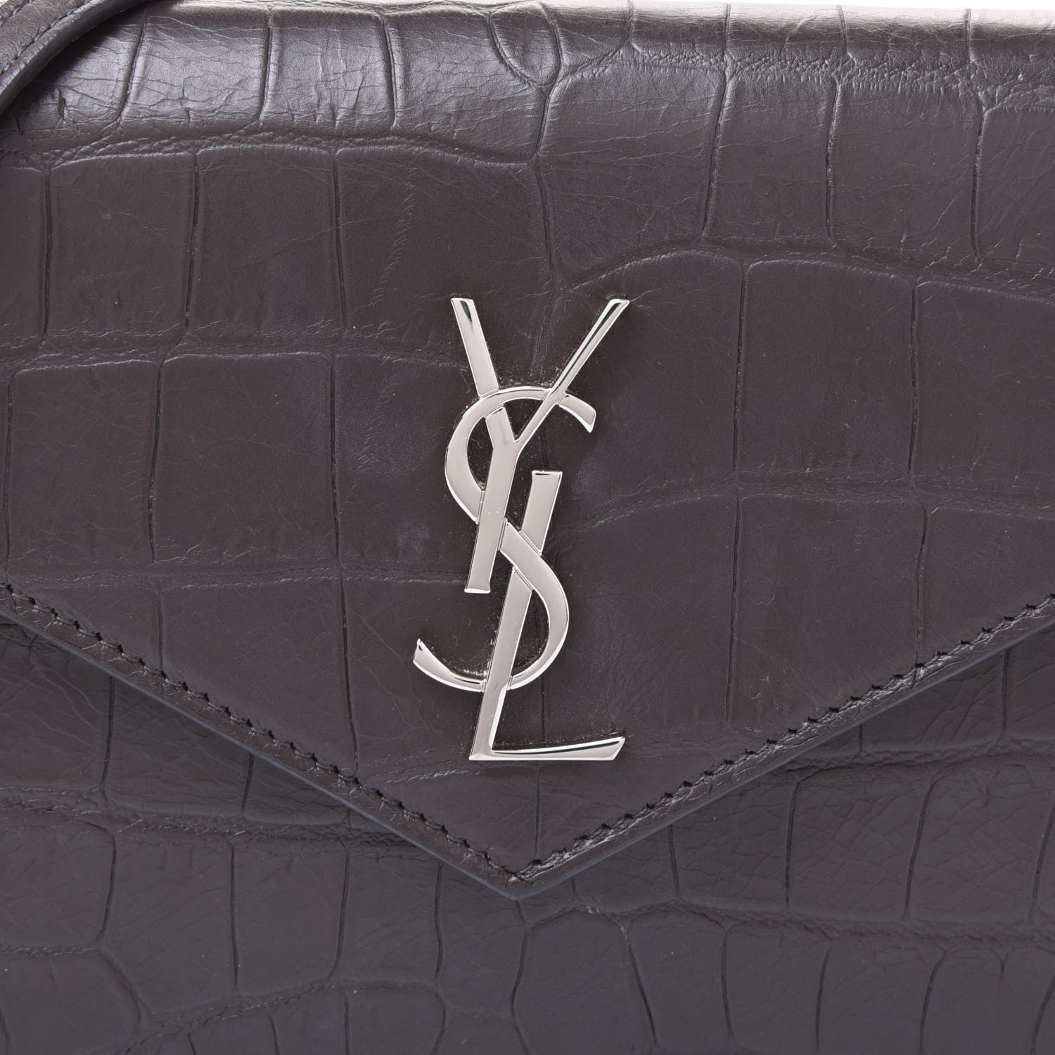 Saint Laurent SAINT LAUREN Croc Embossed Monogram Envelope Chain Wallet Dark Anthracite 9 of 10