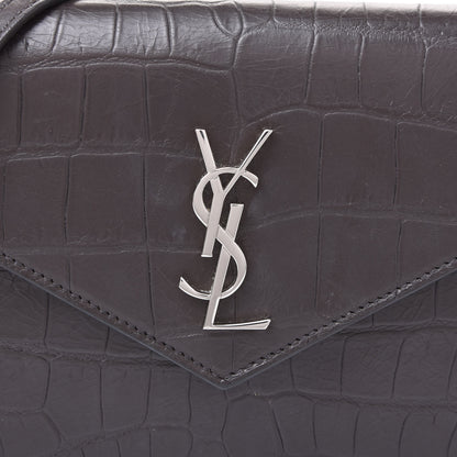 Saint Laurent SAINT LAUREN Croc Embossed Monogram Envelope Chain Wallet Dark Anthracite 9 of 10