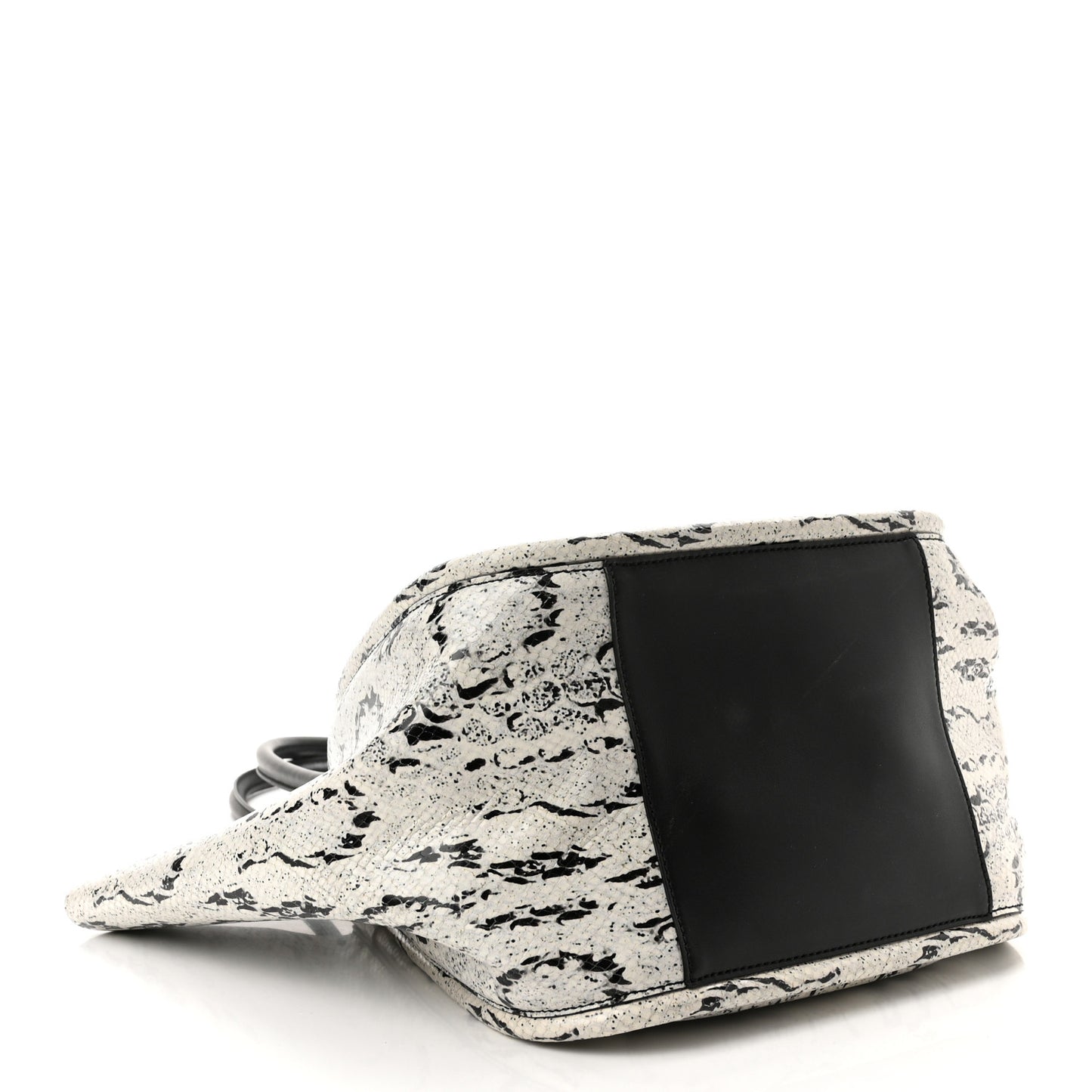 Calfskin Snakeskin Embossed Large Ruched Tote Optic White Black