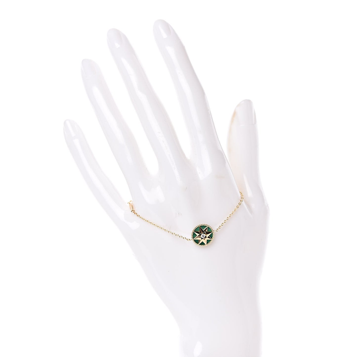 18K Yellow Gold Diamond Malachite Rose Des Vents Bracelet